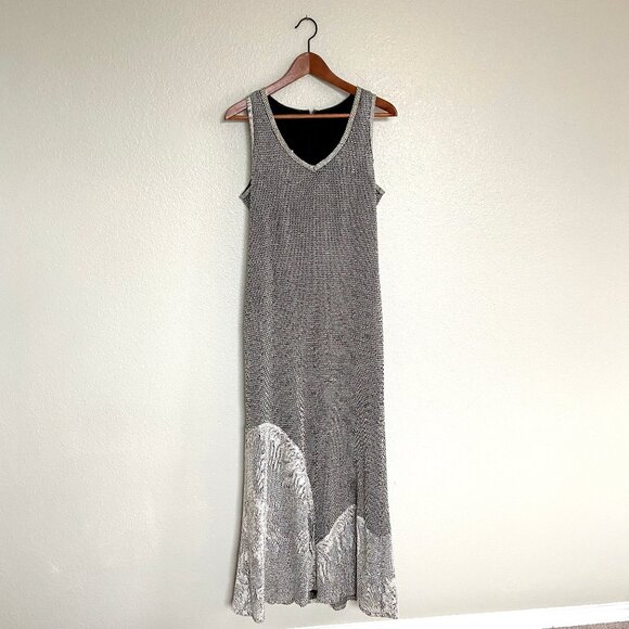 VTG 90s Damianou Silver Mesh/Lace Sexy Party Prom Evening Gown 2-Piece - Picture 9 of 17